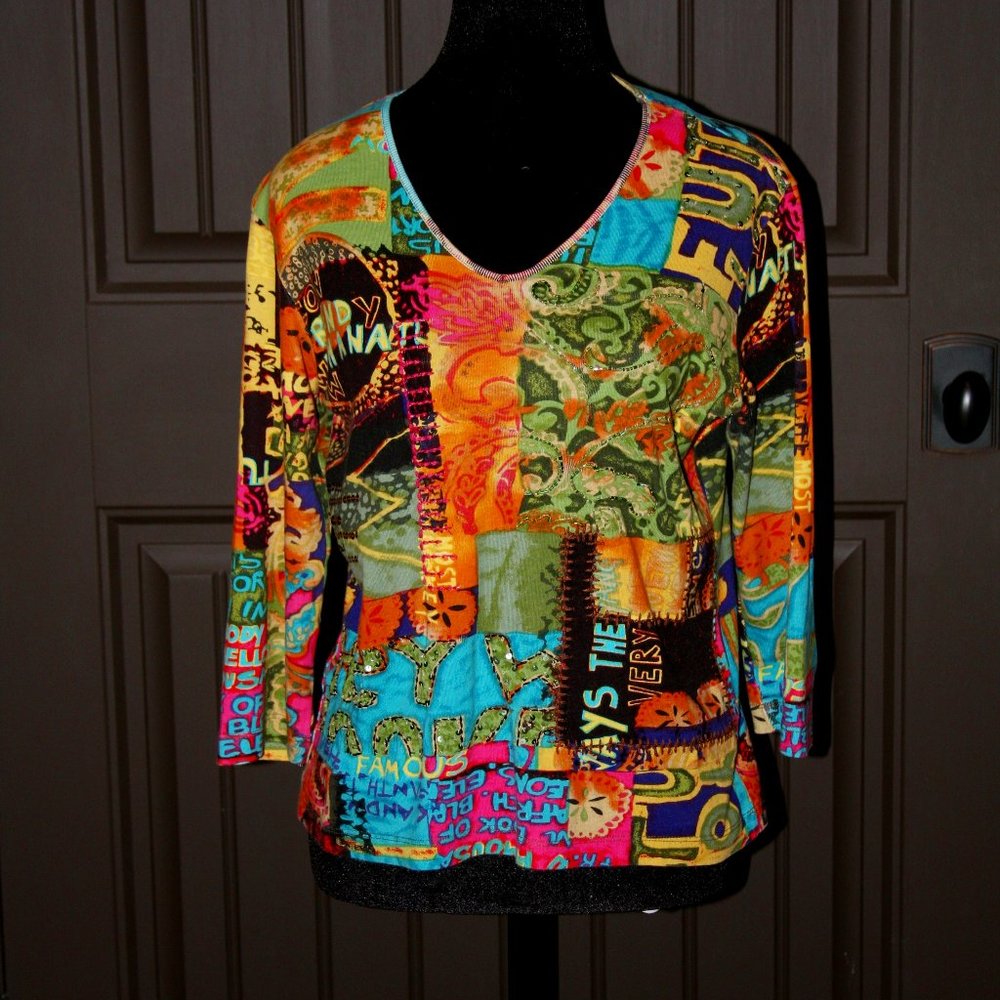 Chico's 3/4 sleeve multi-color T-shirt